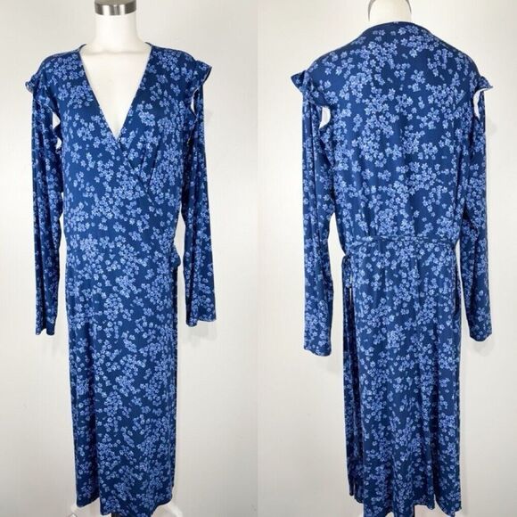 Draper James RSVP Long Sleeve True Wrap blue floral Dress size XXL - Picture 1 of 7
